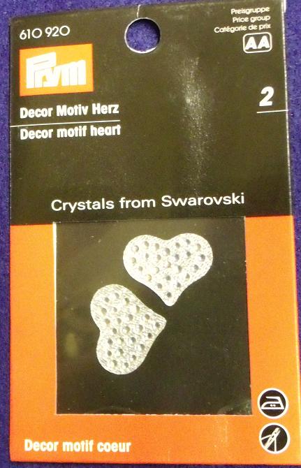 Pack of 2 Prym 22mm Heart Motifs - Crystals from Swarovski - Iro
