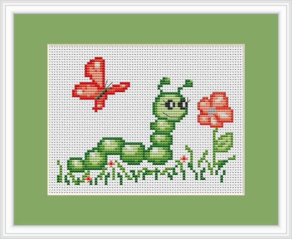 Caterpillar And Butterfly Cross Stitch Kit By Luca S Ideal Begin
