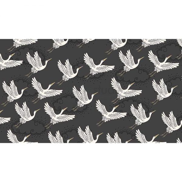 Fat Q Kimono Cranes Grey Cotton Quilting Sewing Fabric