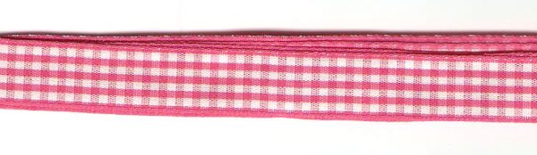 1.5 M x 15mm (58.5 x 0.6”) Pink & White Checked Coloured Ribbon