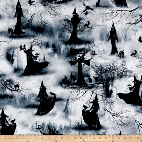 Fat Quarter Wicked Spooky Witch Cat Raven Fabric - Image 3