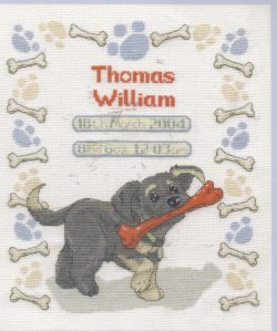 Puppy Birth Sampler Cross Stitch Kit - DMC 10" x 12" RSPCA