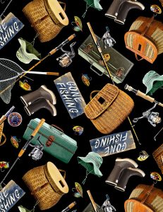 Fat Quarter Gone Fishing 100% Cotton Quilting Sewing Fabric