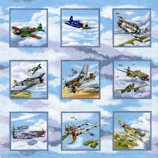 Warbirds WWII Planes Panels Quilting Fabric Squares