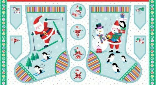 Jolly Santa Christmas Stocking Cotton Quilting Fabric Panel