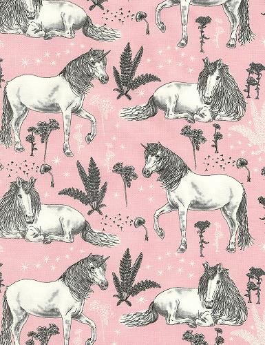 Fat Quarter Unicorn Stallions On Pink Fabric