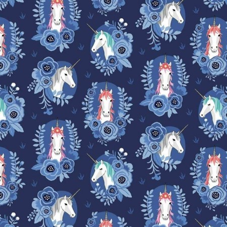 Fat Quarter My Unicorn SC8203 Cotton Quilting Fabric - Navy Blue - Image 2