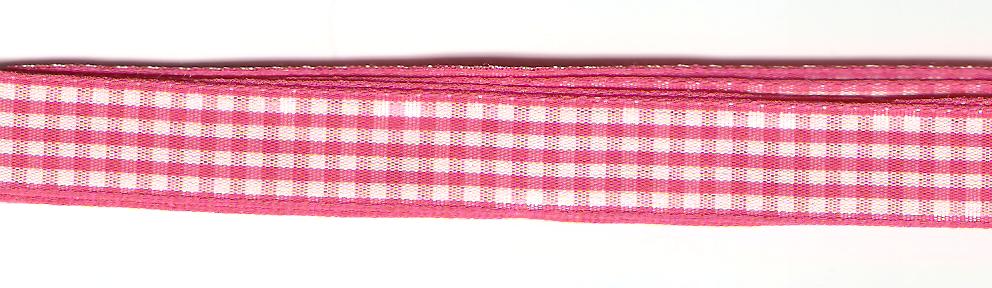 1.5 M x 15mm (58.5 x 0.6”) Pink & White Checked Coloured Ribbon