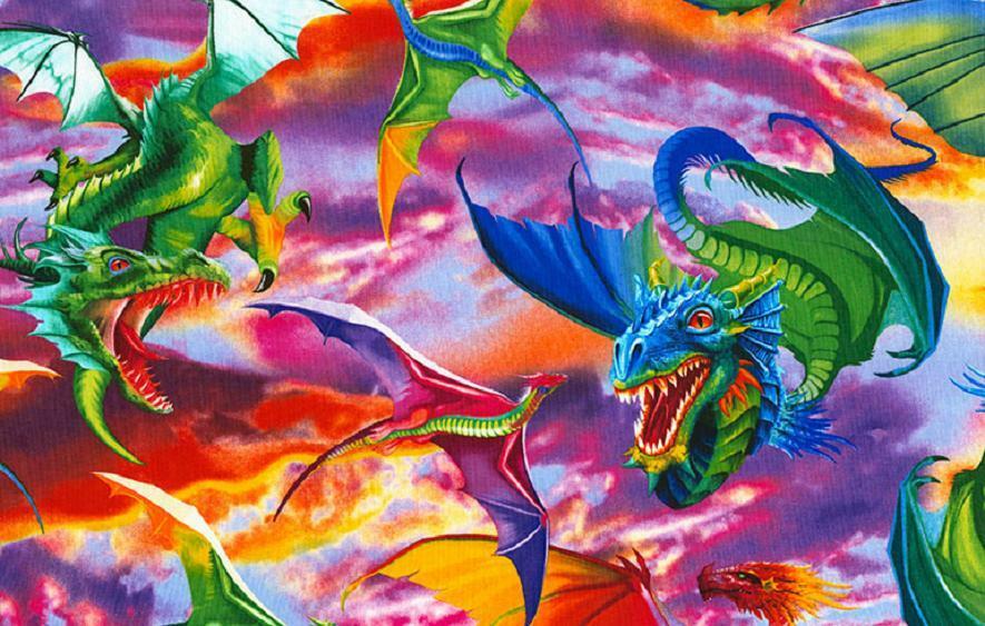 Fat Quarter Multicoloured Dragon Cotton Quilting Fabric