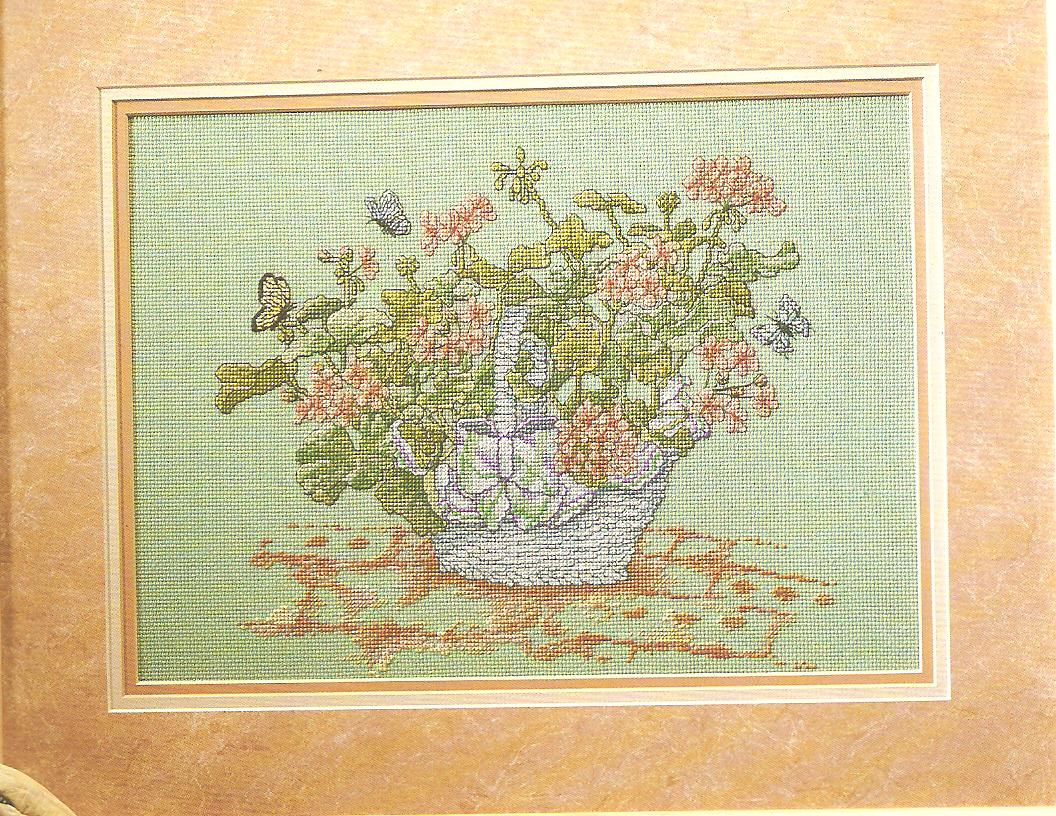Geranium Basket & Butterflies Cross Stitch Chart