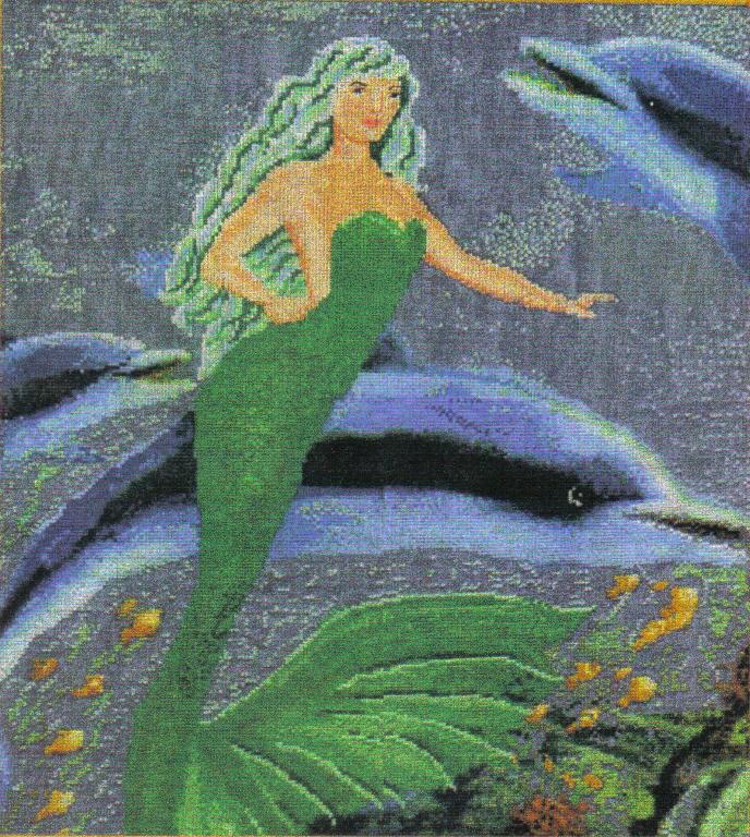 Mermaid 'Swimming With Dolphins' Cross Stitch Chart