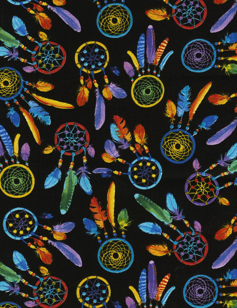 Fat Quarter Native American Dreamcatchers Brite Cotton Quilting Fabric