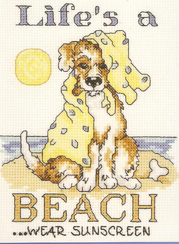 Life's A Beach...Wear Sunscreen Cross Stitch Kit (Dog) - Janlynn
