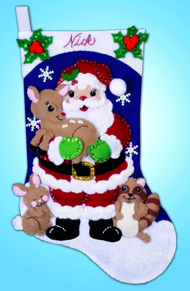 Design Works Forest Friends Christmas Santa Felt Stocking Kit 16