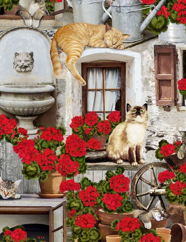 Fat Quarter Cats And Geraniums Fabric