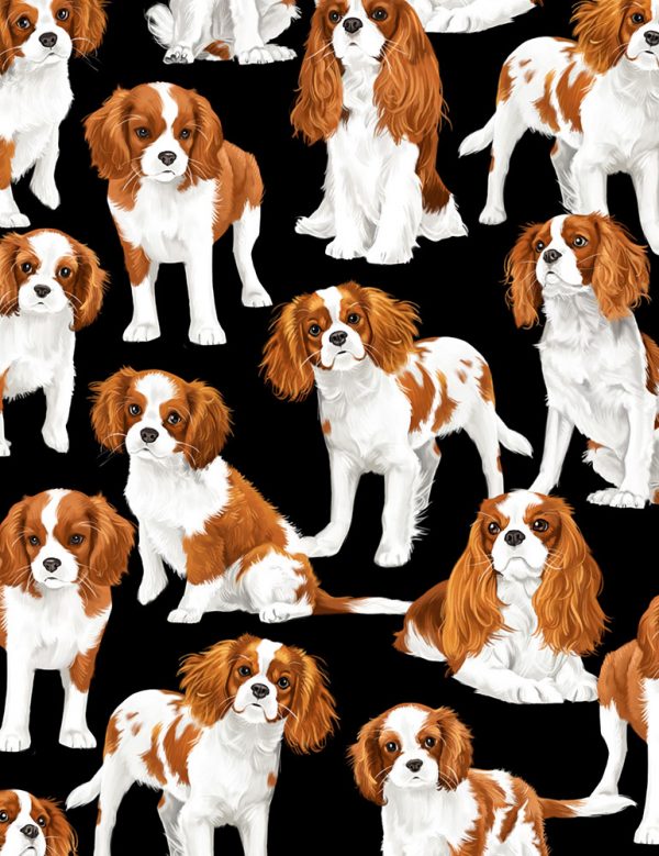 Fat Quarter Cavalier King Charles Spaniel Dogs 100% Cotton Fabric