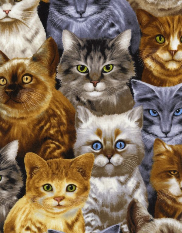 Fat Quarter Stacked Cats Cotton Quilting Sewing Fabric