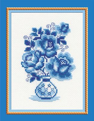 Roses in Blue Cross Stitch Kit - Riolis (R839) - 7" x 9.5"