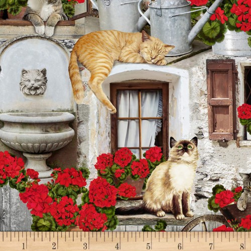 Fat Quarter Whimsical Hens And Geraniums 100% Cotton Quilting Fabric - Nutex - Image 3