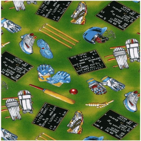 Fat Quarter Howzat Cricket Equipment 100% Cotton Quilting Sewing