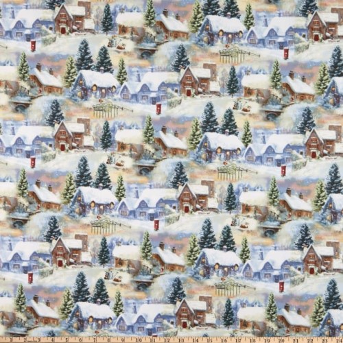 Fat Quarter Winter Cottage Village Scene Cotton Quilting Fabric - Image 2