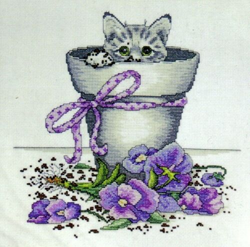 Flowerpot Kitty Cat Counted Cross Stitch Kit