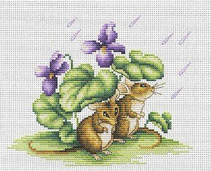 Sheltering The Shower Mice Counted Cross Stitch Kit