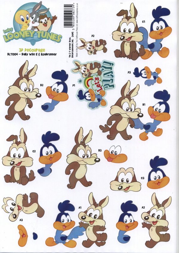 Baby Looney Tunes Wile E and Roadrunner Decoupage Sheet BLT004