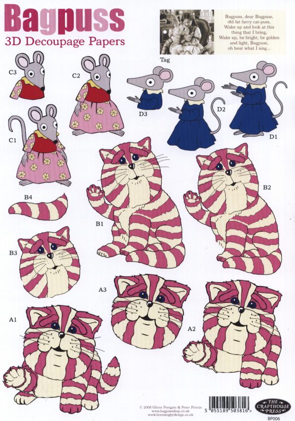 Bagpuss, Millie and Jennie Decoupage Sheet BP006