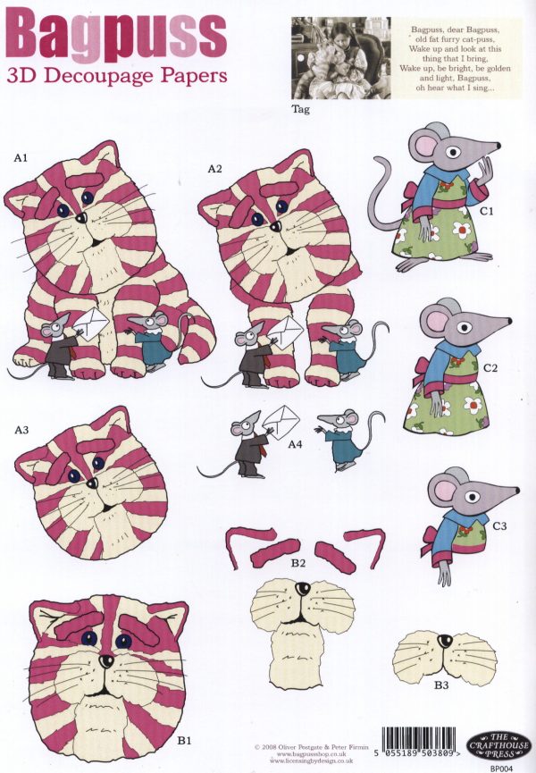 Bagpuss and Lizzie Mouse Decoupage Sheet BP004 - Image 2