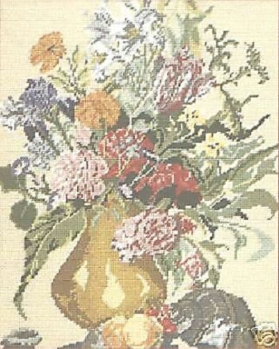 Tapestry Canvas Needlepoint Floral With Fruit DMC 14.75x19.5" (3