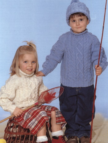 Childrens Aran Sweaters and Hat Knitting Pattern