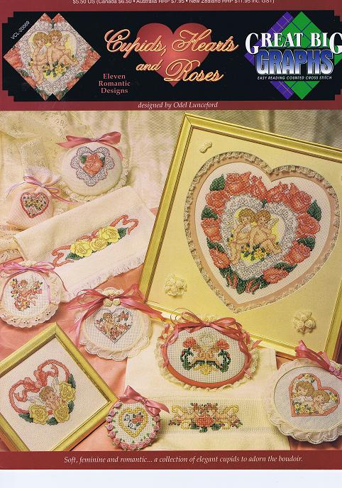 Cupids, Hearts & Roses Cross Stitch Chart - 11 Designs