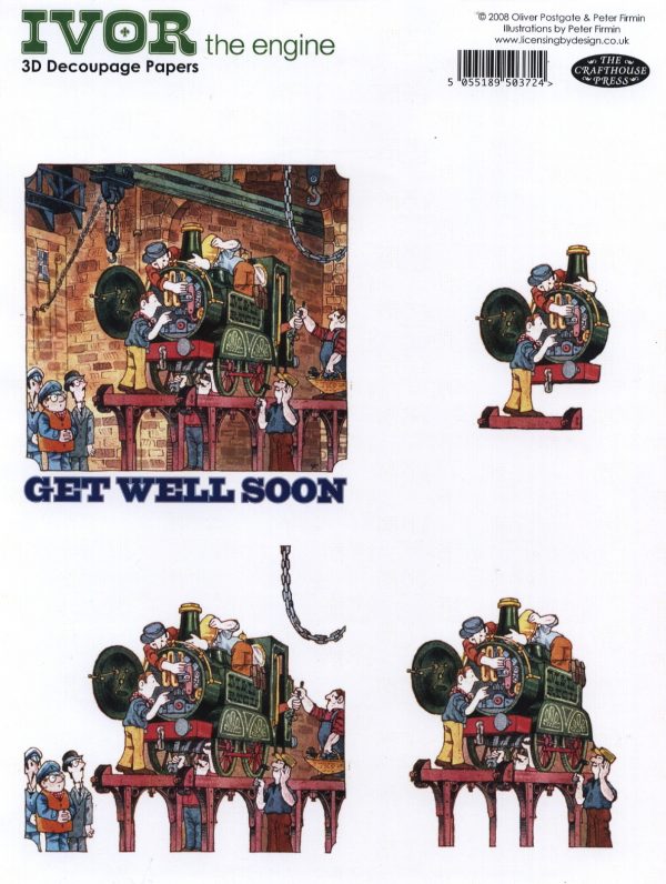 Ivor The Engine Get Well Soon Decoupage Sheet IV006