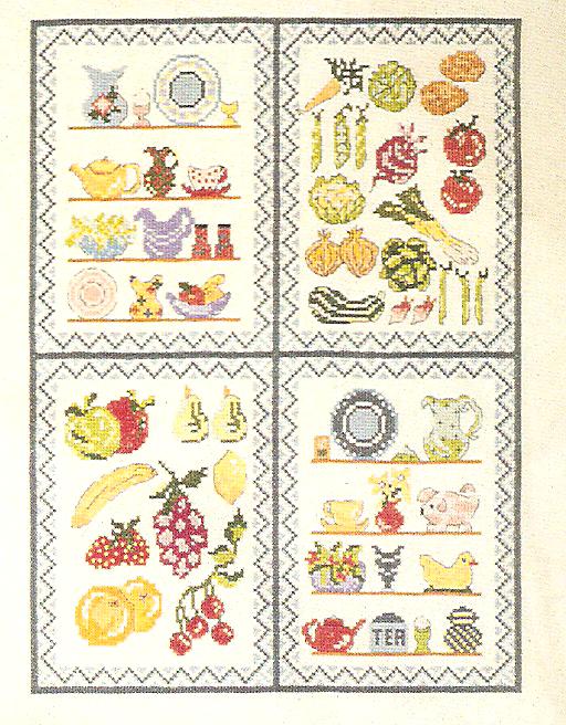 Kitchen Window Sampler Cross Stitch Chart - 4 Designs