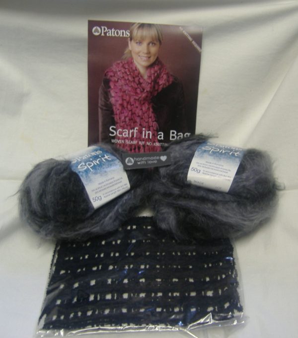 Patons Spirit Woven Scarf in a Bag Kit-Charcoal - No Knitting