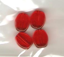 Red Flat Oval Beads - Pack Of 4