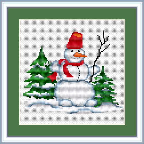 Snowman With Twig Christmas Cross Stitch Kit - Luca S - 16cm x 1