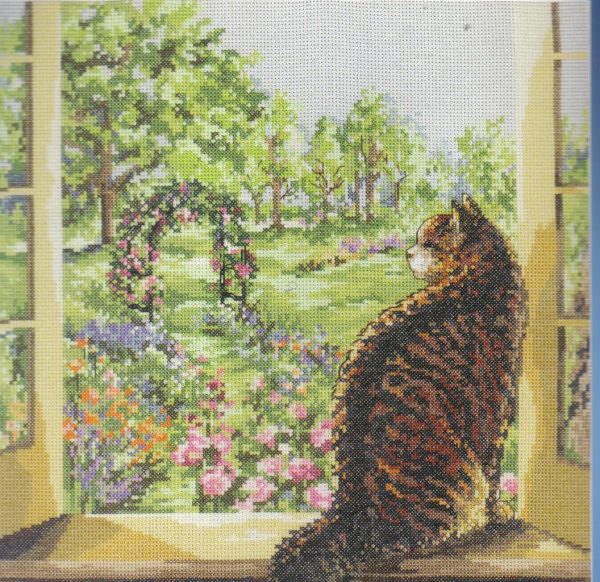 View Of The Garden Cross Stitch Kit - Janlynn (Cat At The Window