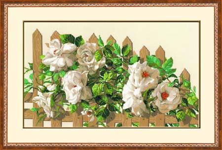 White Roses On The Fence (Floral) Cross Stitch Kit