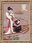 Summer Fishing Geishas Oriental Cross Stitch Kit 8.25" x 11.75"