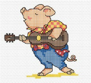 The Guitar Man Pig Cross Stitch Kit - 10.5cm x 10.5cm - Image 3
