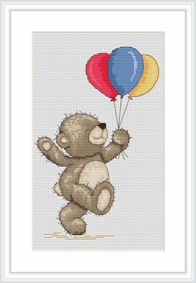 Bruno The Bear - Happy Bruno With Balloons Cross Stitch Kit