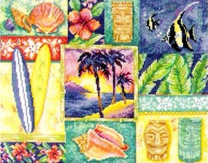 Tiki Tropical Collage Cross Stitch Kit-Janlynn 023-0565