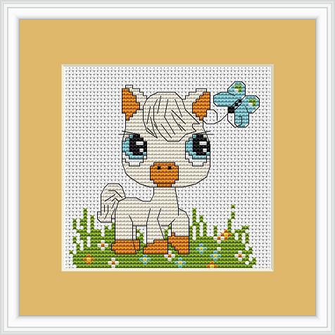 Pony & Butterfly Cross Stitch Kit - Luca S - Beginner 10cm x 9.5