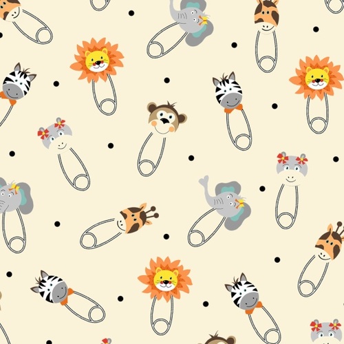 FQ Bungle Jungle Animals Pins Cotton Quilting Fabric