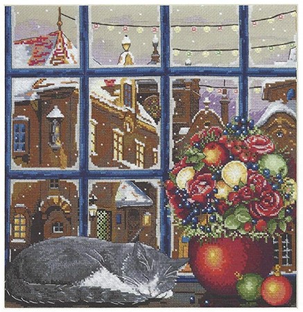 Winter Dream Counted Cross Stitch Kit Cat Merejka 11 1/2 x 11 1/