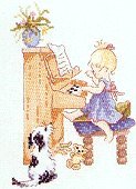 Chloe Playing The Piano Cross Stitch Kit - DMC