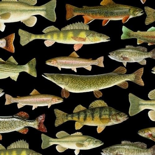 Fat Quarter Fishing Fish Cotton Quilting Sewing Fabric