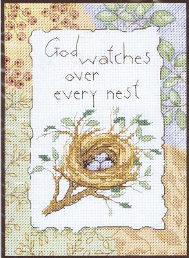 God Watches Over Every Nest Cross Stitch Kit - Dimensions